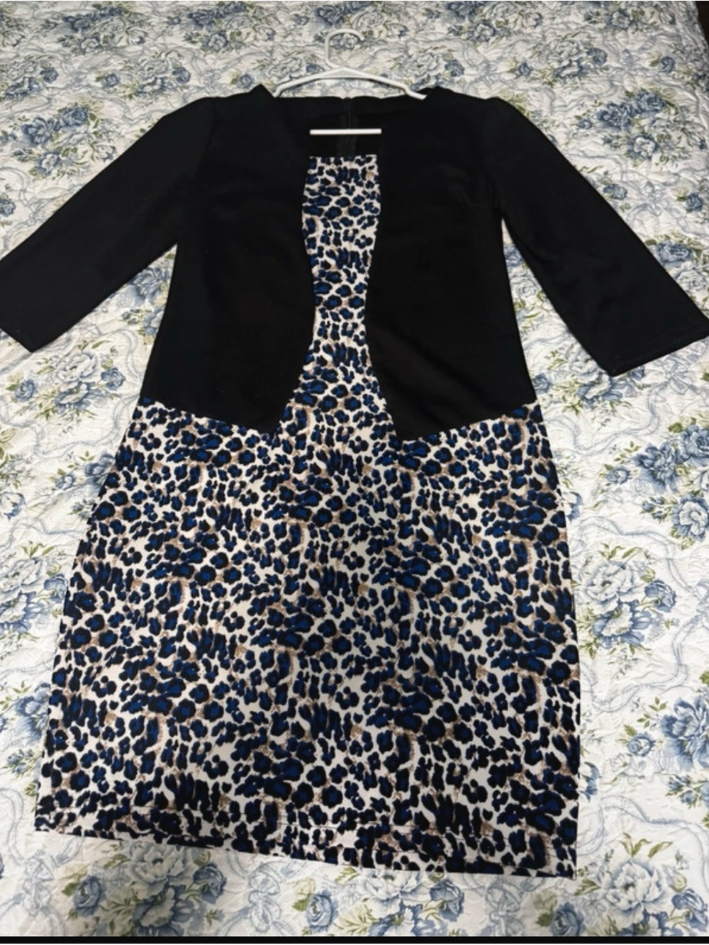 Black Bolero Dress with Blue Leopard Print Skirt